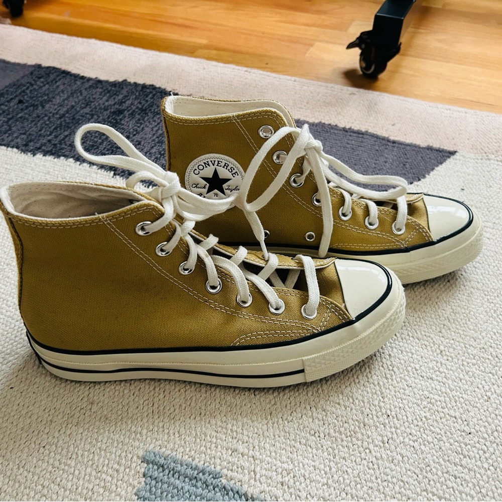 Converse High Top Sneakers in Mustard Yellow and White - Picture 3 of 6